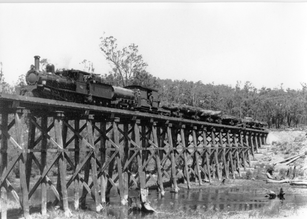 G Class locomotive crossing the Long Gully Bridge.